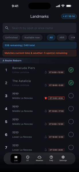 Spot list screen